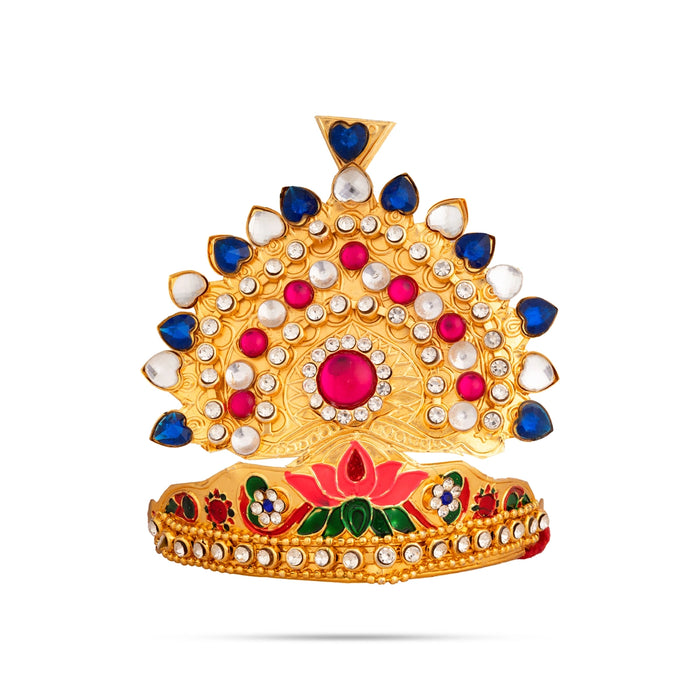 Kireedam - 4 x 4 Inches | Multicolour Stone Deity Crown/ Imitation God Mukut for Temple Decoration