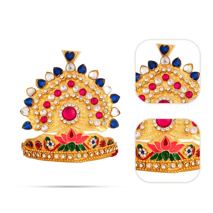 Kireedam - 4 x 4 Inches | Multicolour Stone Deity Crown/ Imitation God Mukut for Temple Decoration