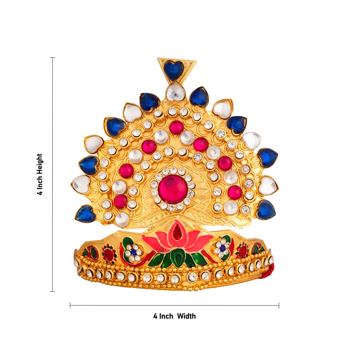 Kireedam - 4 x 4 Inches | Multicolour Stone Deity Crown/ Imitation God Mukut for Temple Decoration