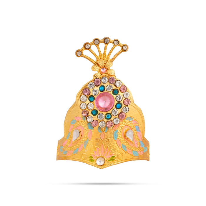 Crown - 4 x 2.5 Inches | Gold Finish Kiritam with Multicolour Stone Work/ Imitation Mukut For Deity Alangaram