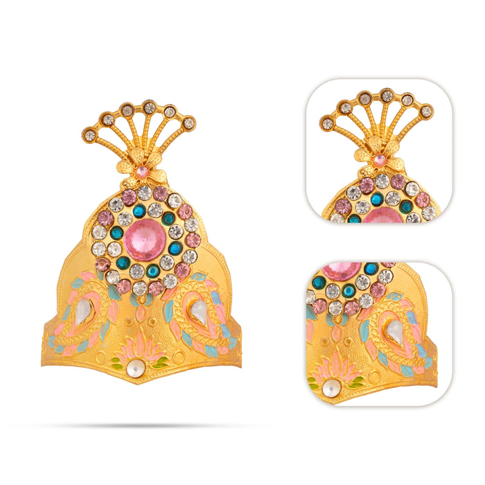 Crown - 4 x 2.5 Inches | Gold Finish Kiritam with Multicolour Stone Work/ Imitation Mukut For Deity Alangaram