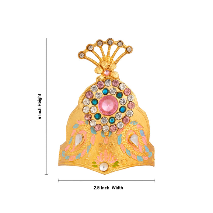 Crown - 4 x 2.5 Inches | Gold Finish Kiritam with Multicolour Stone Work/ Imitation Mukut For Deity Alangaram