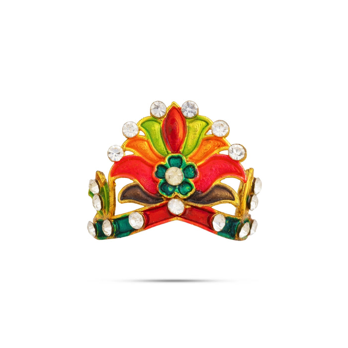 Imitation Mukut - 0.75 x 0.75 Inches | Floral Design Crown with Multicolour Enamel & Stones/ God Mukut for Temple