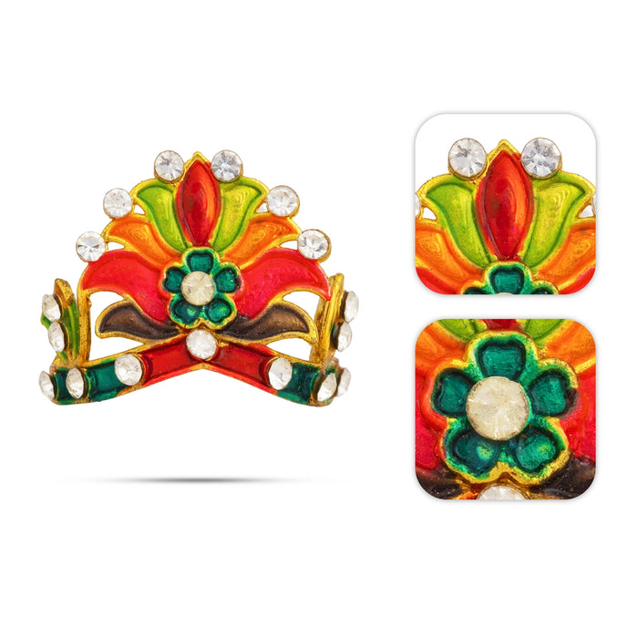 Imitation Mukut - 0.75 x 0.75 Inches | Floral Design Crown with Multicolour Enamel & Stones/ God Mukut for Temple