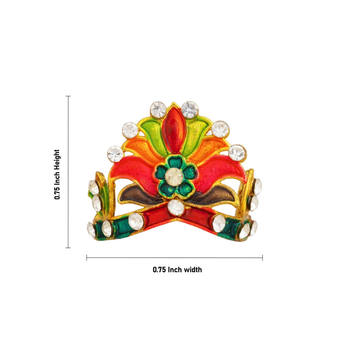 Imitation Mukut - 0.75 x 0.75 Inches | Floral Design Crown with Multicolour Enamel & Stones/ God Mukut for Temple
