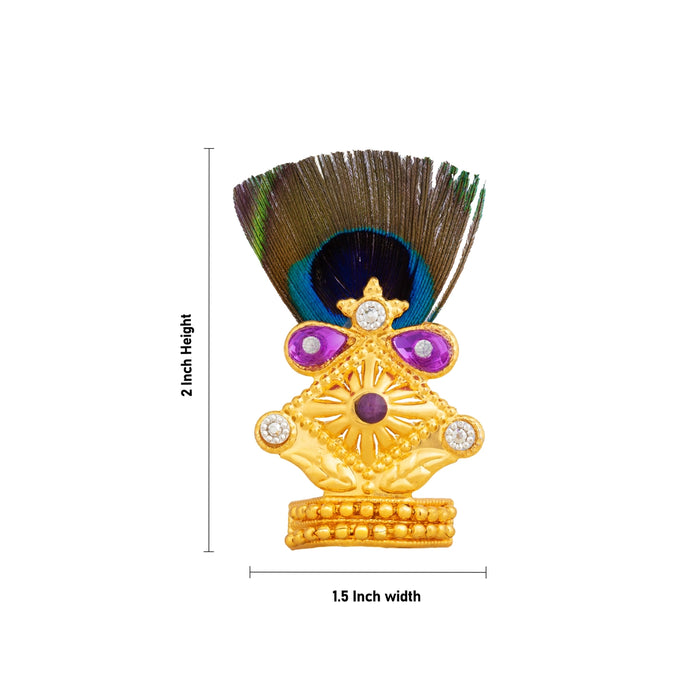 Morpankh Mukut - 2 x 1.5 Inches | Peacock Feather Crown / Laddu Gopal Mukut for Deity Decor