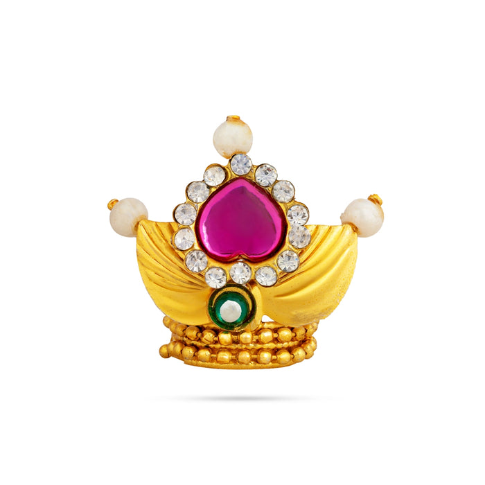 Pearl Design Imitation Mukut | Decorative God Crown / Divine Idol Ornament for Festivals & Pooja Alangaram