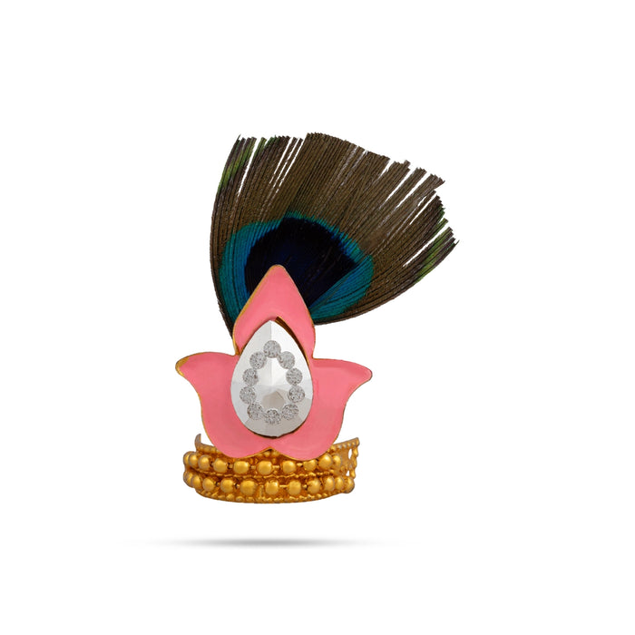 Morpankh Mukut - 1.5 x 0.5 Inches | Peacock Feather Design Kiritam/ Crown/ Kireedam For Lord Krishna Alangaram