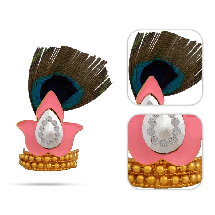 Morpankh Mukut - 1.5 x 0.5 Inches | Peacock Feather Design Kiritam/ Crown/ Kireedam For Lord Krishna Alangaram