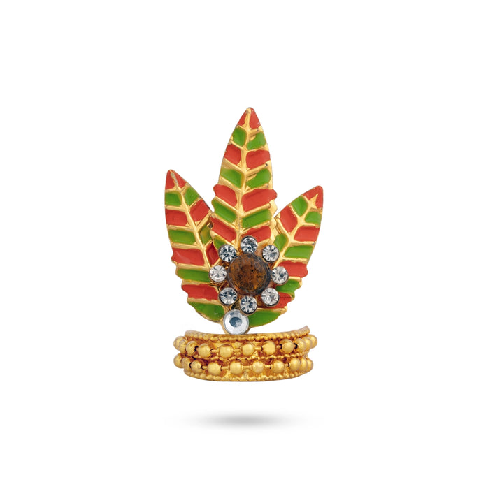 Imitation Kireedam - 1.5 x 1 inches | Leaf Design Deity Crown with Stone/ God Idol Mukut for Temple Decoration