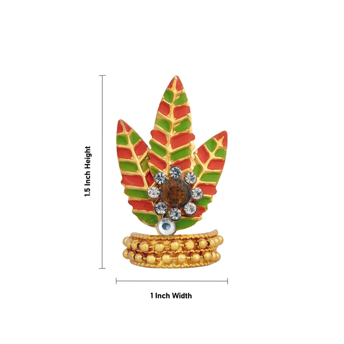 Imitation Kireedam - 1.5 x 1 inches | Leaf Design Deity Crown with Stone/ God Idol Mukut for Temple Decoration