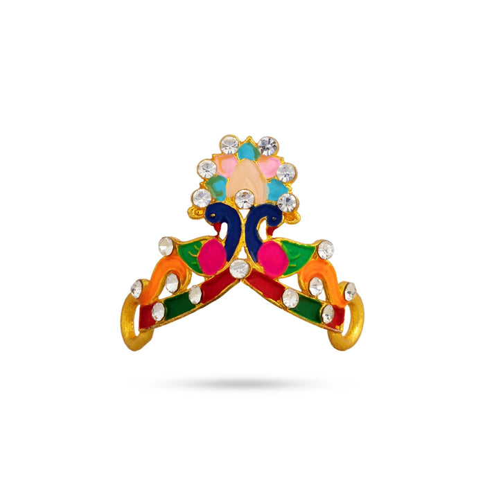 Imitation Crown - 1 x 1 Inches | Peacock Design God Mukut with Multicolour Enamel & Stone/ Kireedam for Deity Decor