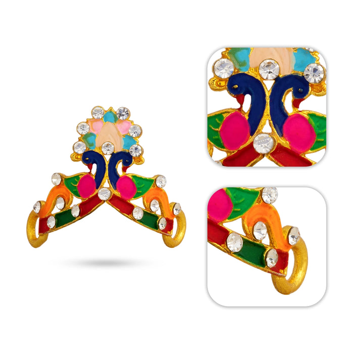 Imitation Crown - 1 x 1 Inches | Peacock Design God Mukut with Multicolour Enamel & Stone/ Kireedam for Deity Decor