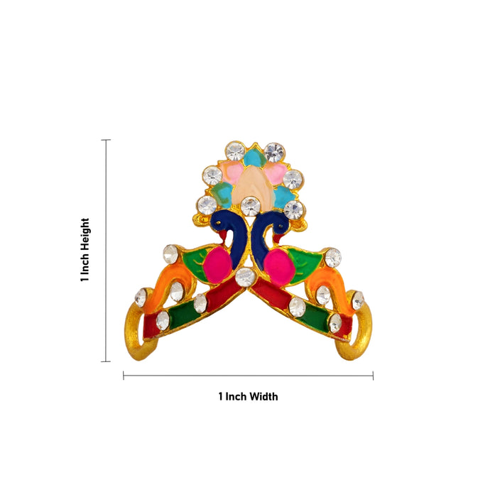 Imitation Crown - 1 x 1 Inches | Peacock Design God Mukut with Multicolour Enamel & Stone/ Kireedam for Deity Decor