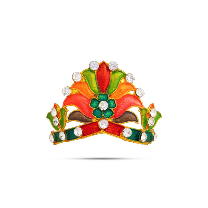 Kiritam - 1.5 x 1.5 Inches | Multicolour Enamel & Stone Mukut/ Floral Design Crown/ God kireetam for Temple