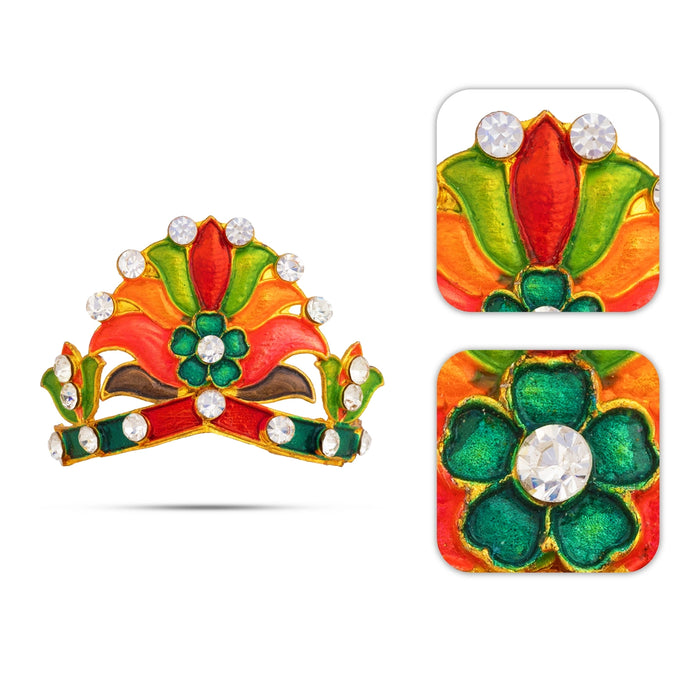 Kiritam - 1.5 x 1.5 Inches | Multicolour Enamel & Stone Mukut/ Floral Design Crown/ God kireetam for Temple