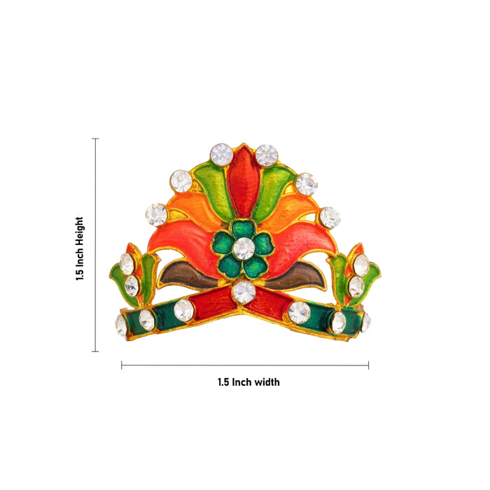 Kiritam - 1.5 x 1.5 Inches | Multicolour Enamel & Stone Mukut/ Floral Design Crown/ God kireetam for Temple