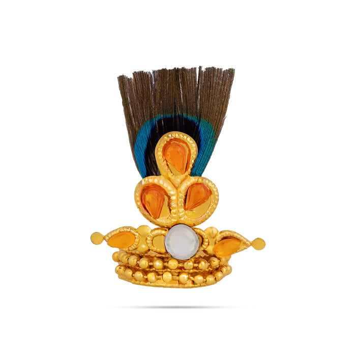 Morpankh Mukut - 1.5 x 1 Inches | Laddu Gopal Crown with Peacock Feather/ Kireedam for Bal Krishna