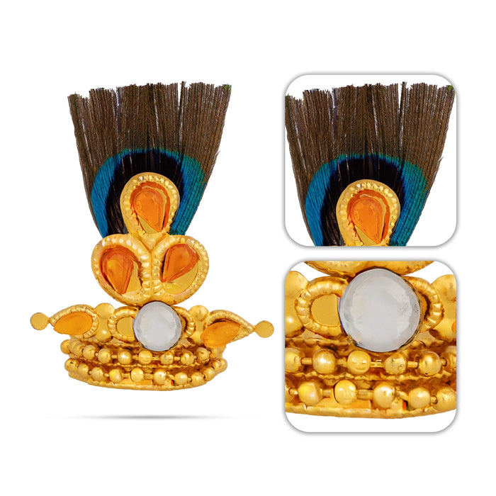 Morpankh Mukut - 1.5 x 1 Inches | Laddu Gopal Crown with Peacock Feather/ Kireedam for Bal Krishna