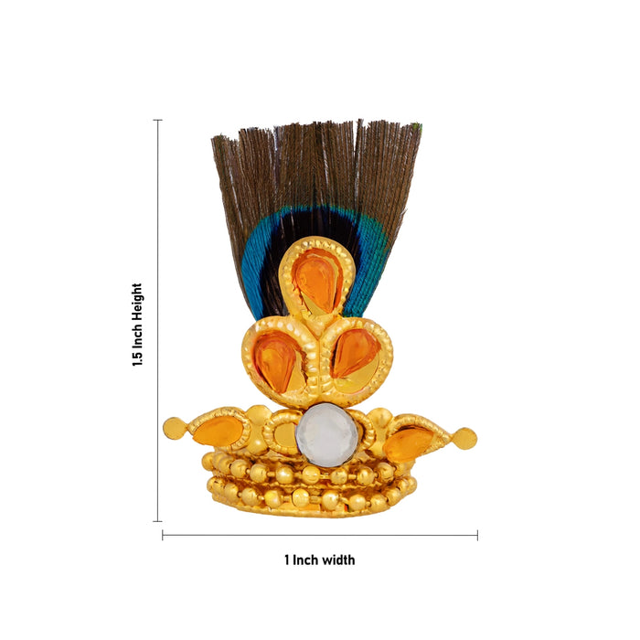 Morpankh Mukut - 1.5 x 1 Inches | Laddu Gopal Crown with Peacock Feather/ Kireedam for Bal Krishna