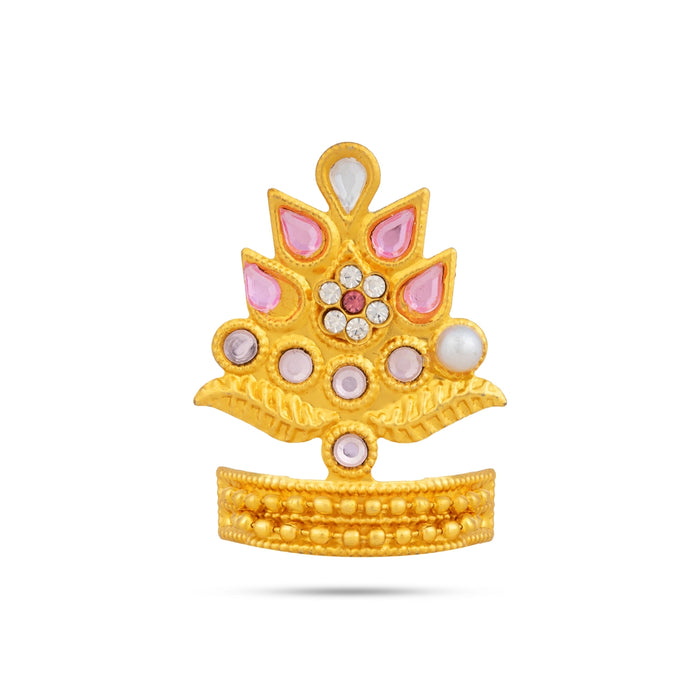 Mukut - 1.75 x 1.25 Inches| Lotus Design Deity Crown with Stone/ God Mukut for Pooja Decor