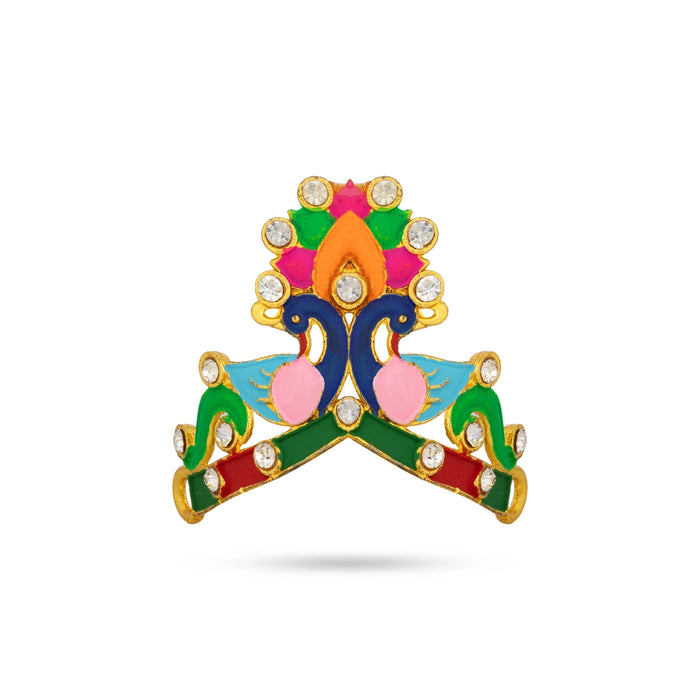 Kireedam - 1.5 x 1.5 Inches | Peacock Design Crown/ Multicolour Enamel & Stone Kiritam/ God Mukut for Pooja
