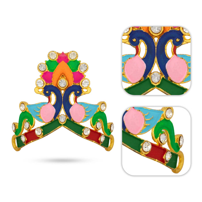Kireedam - 1.5 x 1.5 Inches | Peacock Design Crown/ Multicolour Enamel & Stone Kiritam/ God Mukut for Pooja