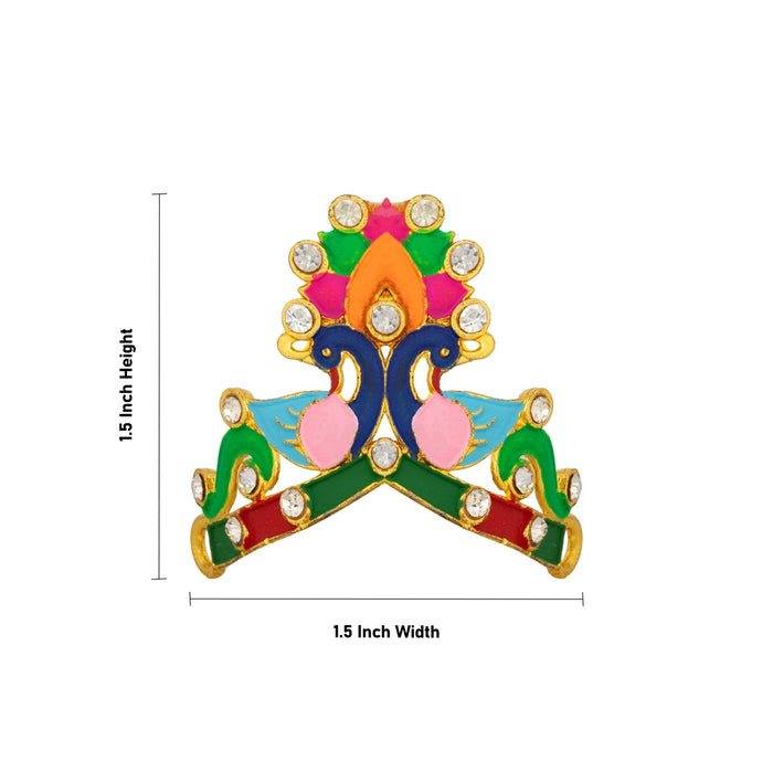Kireedam - 1.5 x 1.5 Inches | Peacock Design Crown/ Multicolour Enamel & Stone Kiritam/ God Mukut for Pooja