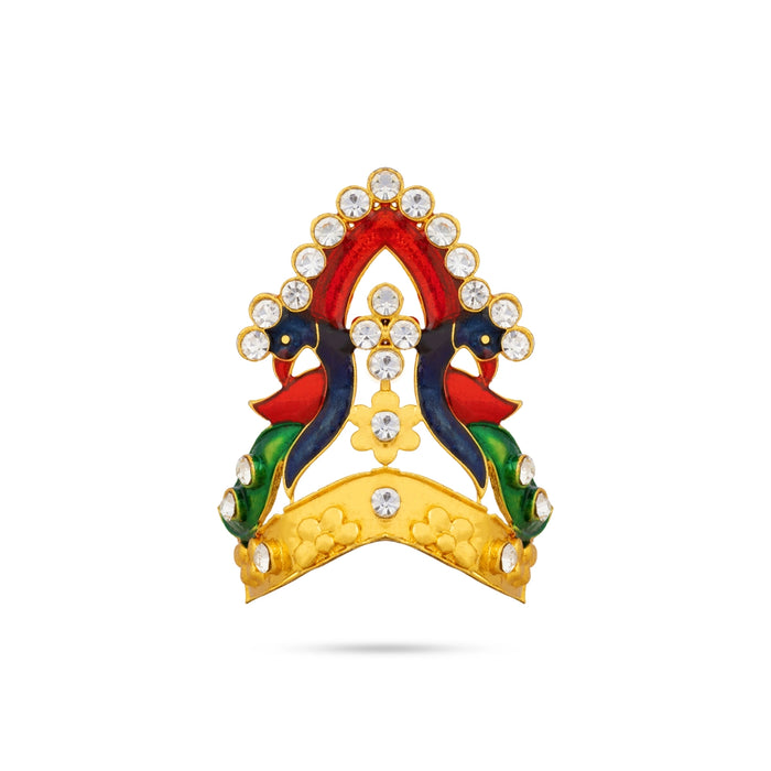 Imitation Kireedam - 1.5 x 1.5 Inches | Peacock Design God Crown/ Mukut for Deity Aangaram