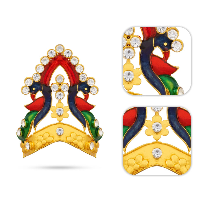 Imitation Kireedam - 1.5 x 1.5 Inches | Peacock Design God Crown/ Mukut for Deity Aangaram