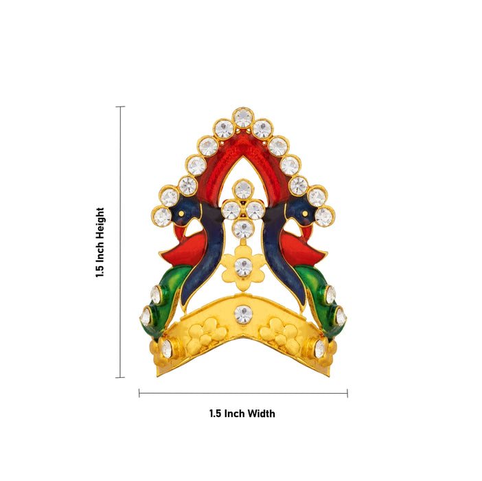 Imitation Kireedam - 1.5 x 1.5 Inches | Peacock Design God Crown/ Mukut for Deity Aangaram