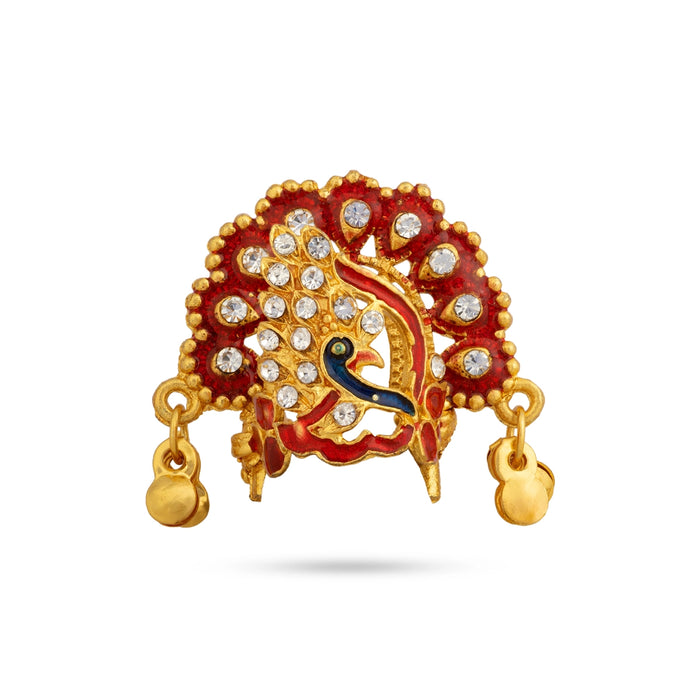 Peacock Design Imitation Mukut - 1.5 x 1.5 Inches | Stone Deity Crown/ Kireedam For Swamy Alangaram