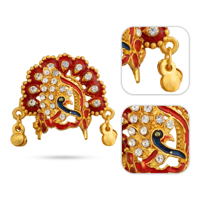 Peacock Design Imitation Mukut - 1.5 x 1.5 Inches | Stone Deity Crown/ Kireedam For Swamy Alangaram