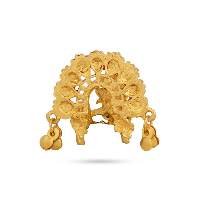 Peacock Design Imitation Mukut - 1.5 x 1.5 Inches | Stone Deity Crown/ Kireedam For Swamy Alangaram