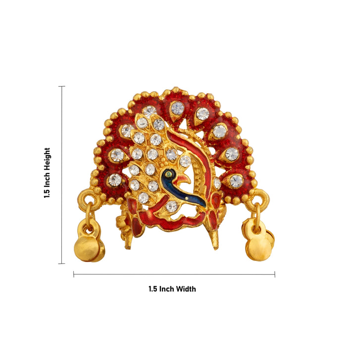 Peacock Design Imitation Mukut - 1.5 x 1.5 Inches | Stone Deity Crown/ Kireedam For Swamy Alangaram