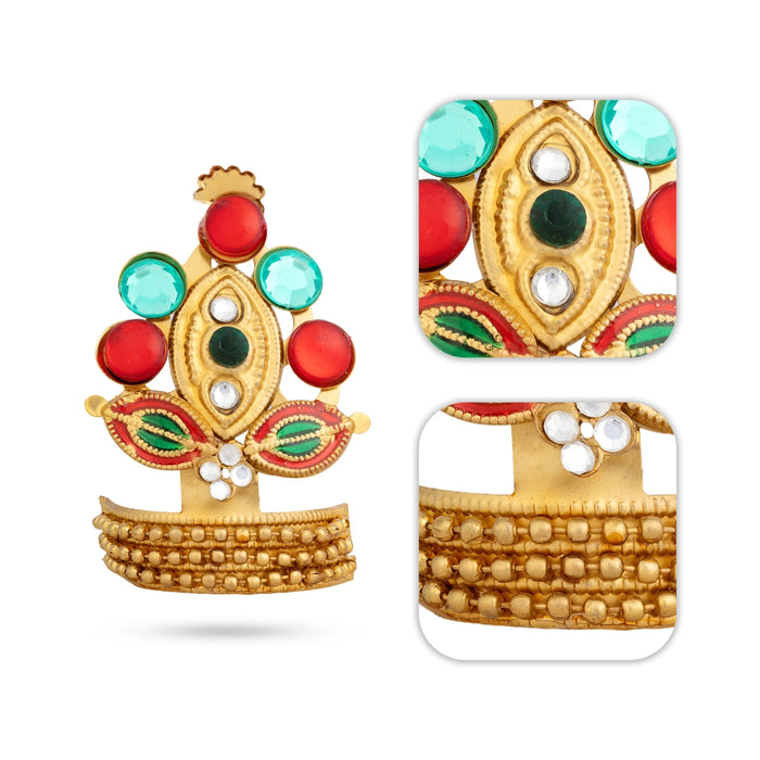 Imitation Crown - 2.25 x 1.5 Inches | Elegant Multicolour Stone Kireedam/ Floral Mukut for Deity Alangaram