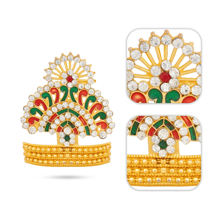 Mukut - 2.25 x 1.5 Inches | Decorative Stone Temple Crown/ Imitation God Kiritam for Pooja Decoration
