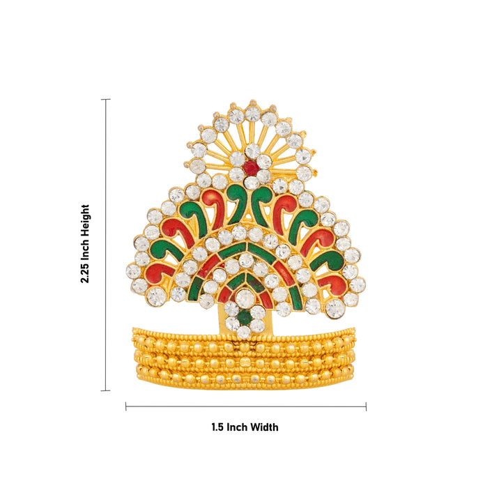 Mukut - 2.25 x 1.5 Inches | Decorative Stone Temple Crown/ Imitation God Kiritam for Pooja Decoration