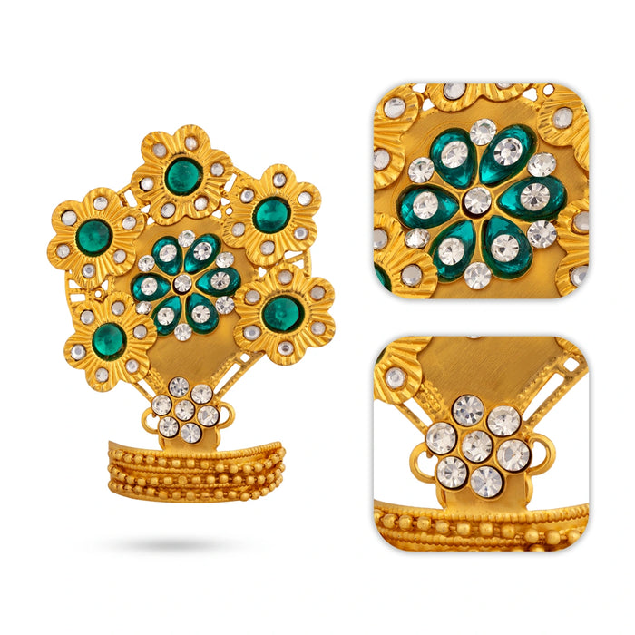 Imitation Kireedam - 3 x 2.5 Inches | Floral Stone Deity Crown/ God Mukut for Temple Decoration