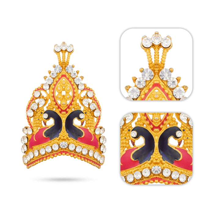 Imitation Mukut - 2 x 1.25 Inches | Stone Kiridam/ Peacock Design Deity Crown / Swamy Head Alangaram Accessory