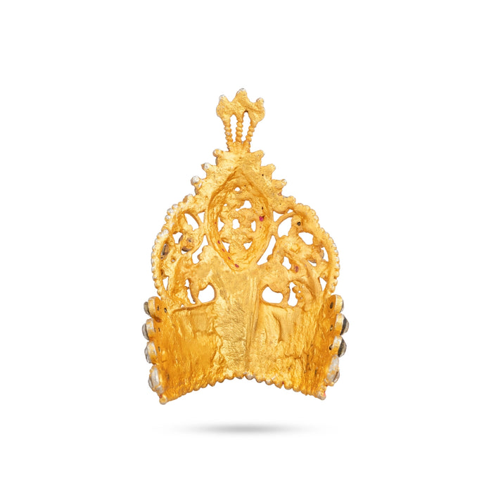 Imitation Mukut - 2 x 1.25 Inches | Stone Kiridam/ Peacock Design Deity Crown / Swamy Head Alangaram Accessory