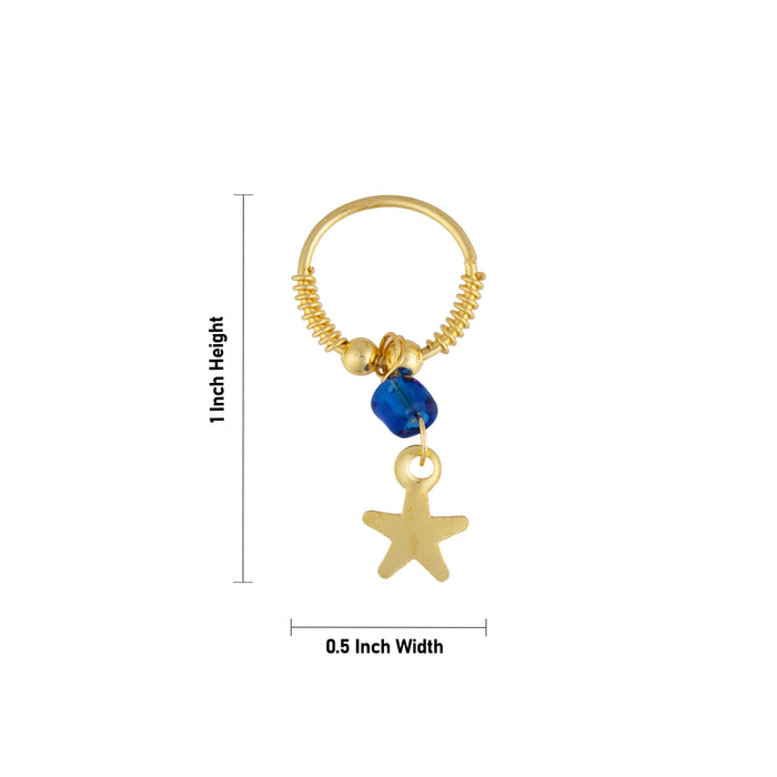 Gold Finish Star Kundal - 1 x 0.5 Inches | Elegant goddess Earrings/ Ear Ornament for Deity Adornment