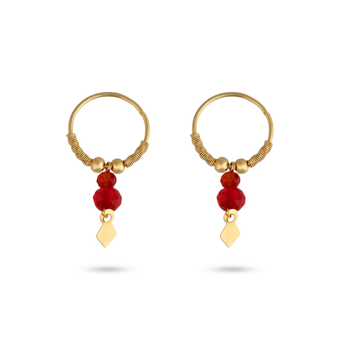 Beaded Kundal - 1.25 x 0.75 Inches | Gold Finish Deity Ear Ornament/ Red Bead Ear Accessory for Krishna