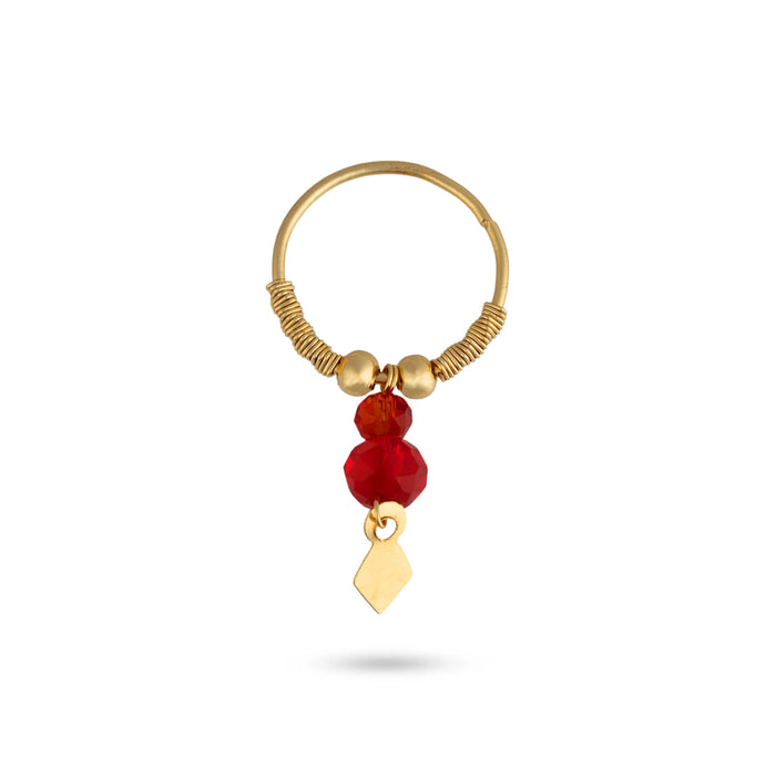 Beaded Kundal - 1.25 x 0.75 Inches | Gold Finish Deity Ear Ornament/ Red Bead Ear Accessory for Krishna