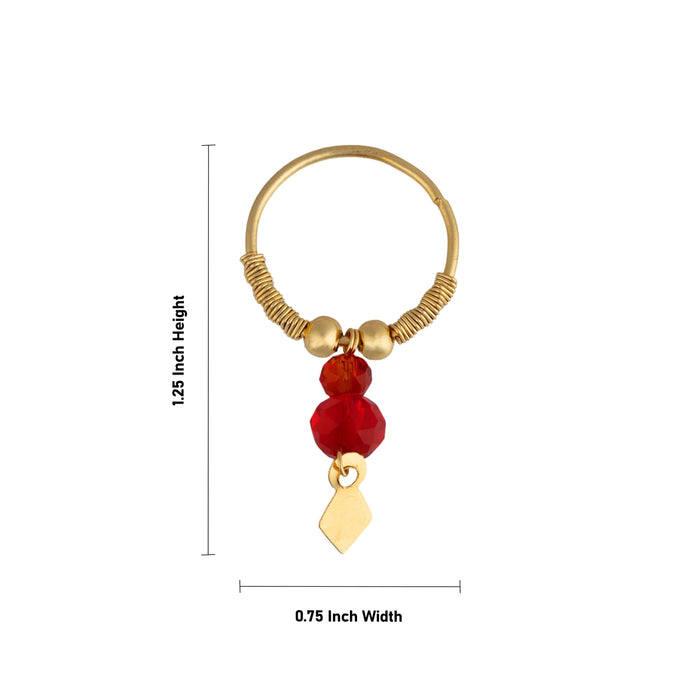 Beaded Kundal - 1.25 x 0.75 Inches | Gold Finish Deity Ear Ornament/ Red Bead Ear Accessory for Krishna
