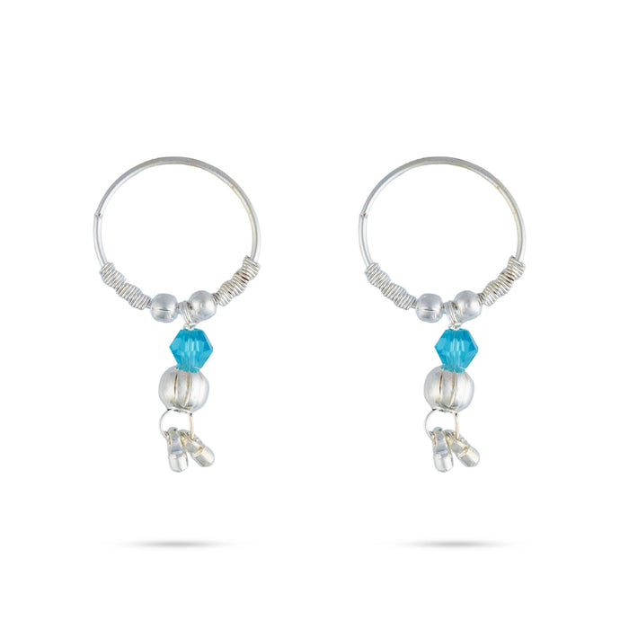 Silver Finish Kundal - 2 x 1.25 Inches | Crystal Drop Ear Jewellery/ God Idol Ear Ornament Ffor Deity Decoration