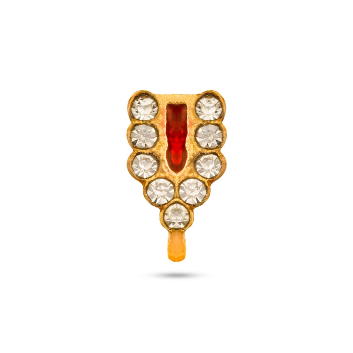 Stone Vishnu Tilak - 0.5 x 0.25 Inches | Gold Plated U Shape Perumal Namam/ White & Red Stone Namam For God