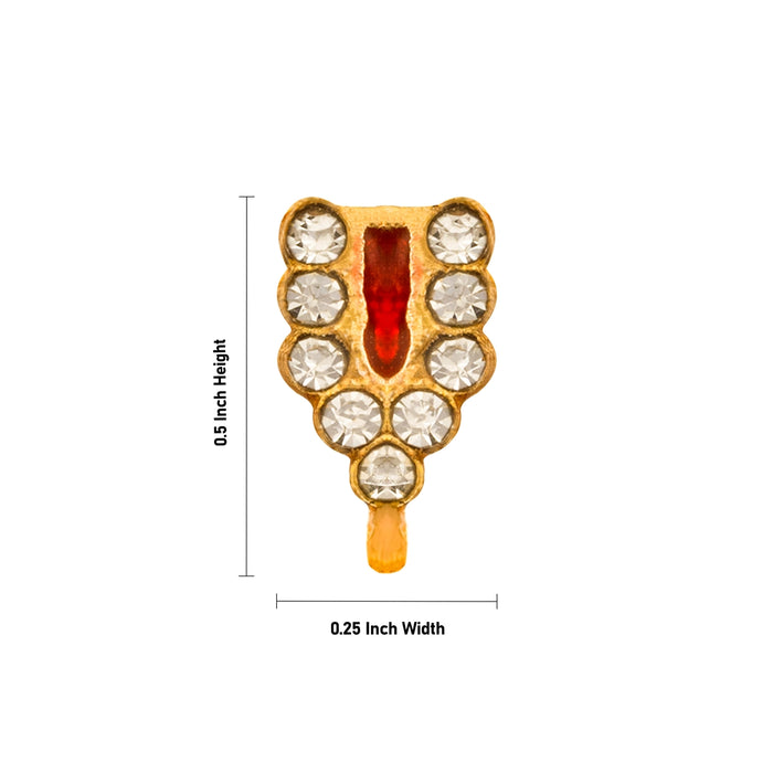 Stone Vishnu Tilak - 0.5 x 0.25 Inches | Gold Plated U Shape Perumal Namam/ White & Red Stone Namam For God