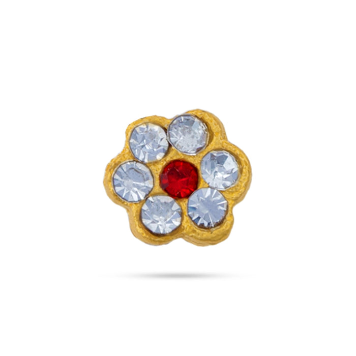 Stone Bindi - 0.25 x 0.25 Inches | White & Red Stone Pottu/ Tikka With Stone/ Stone Tilak for Amman Alangaram