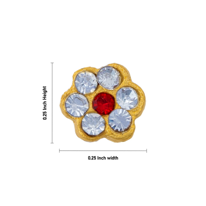 Stone Bindi - 0.25 x 0.25 Inches | White & Red Stone Pottu/ Tikka With Stone/ Stone Tilak for Amman Alangaram